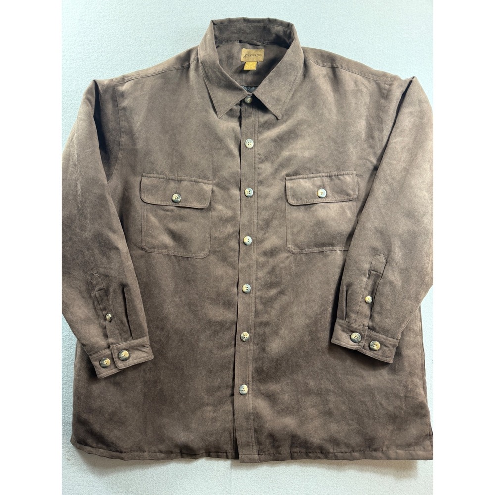 St. Johns Bay Shirt Jacket Mens XXL Brown Faux Suede Padded Lined Oversized Warm